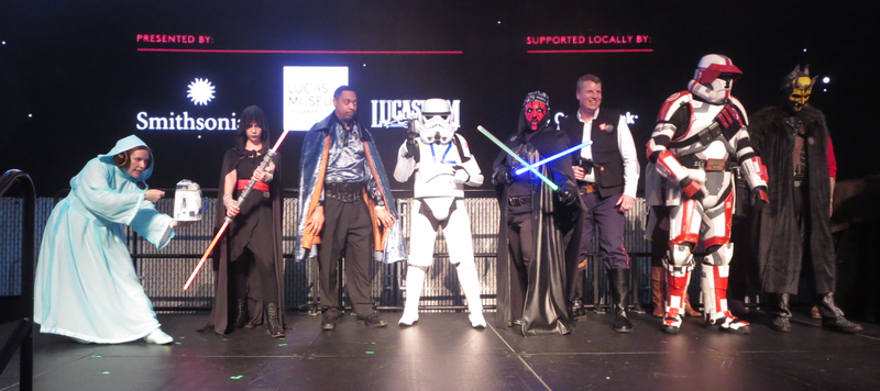 Opening night costume contest, Beth Fitgibbons as Princess Leia hologram at far left (Photo: Gillian G. Gaar)